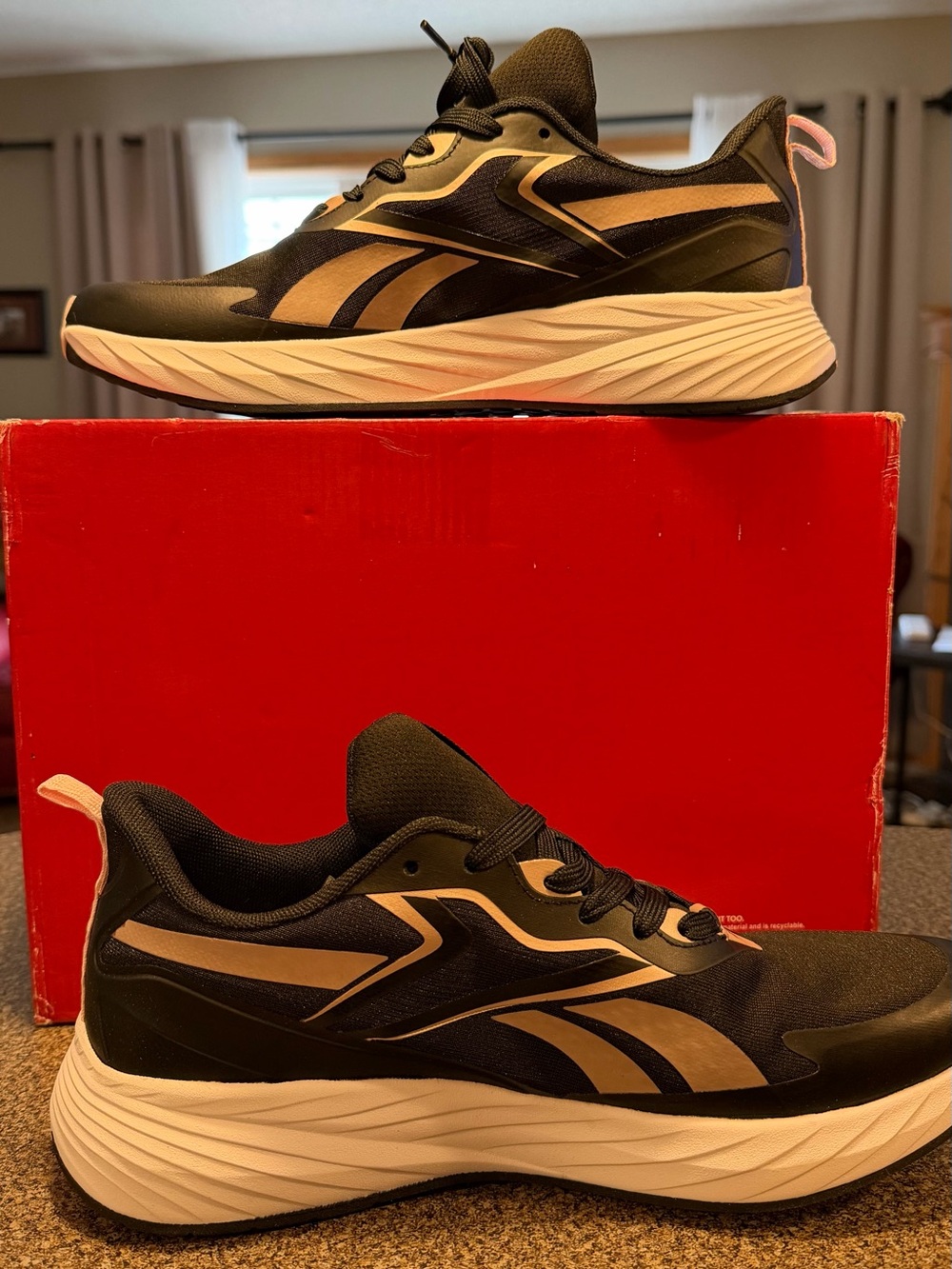 Women’s Reebok Black Athletic Running Shoes with Beige Accents
